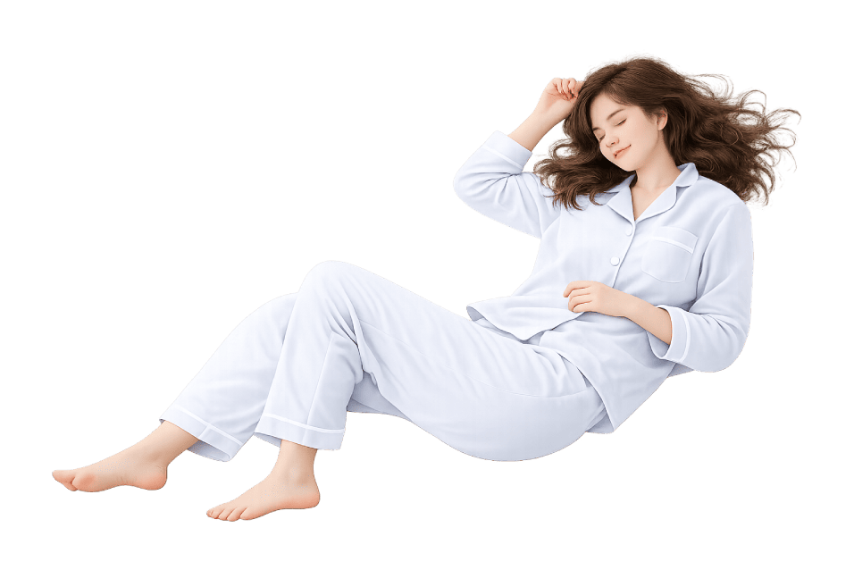 羽毛布団で眠る女性